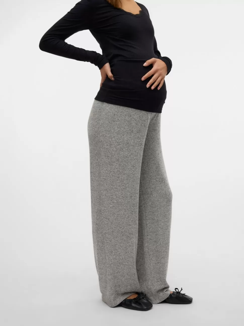 Byxor^VERO MODA Normal Passform Byxor Light Grey Melange