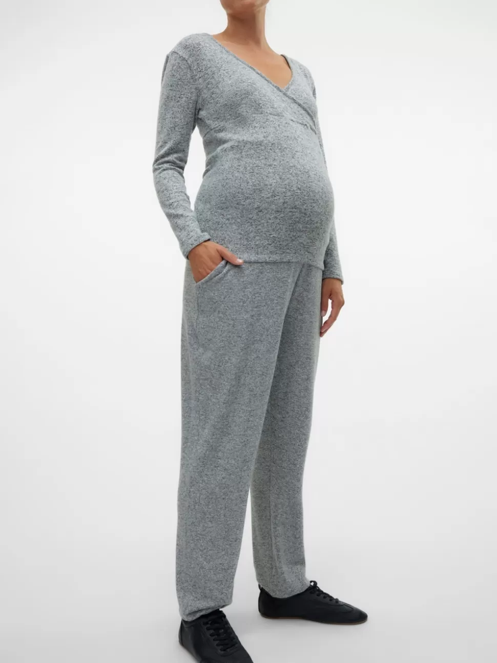 Byxor^VERO MODA Normal Passform Byxor Light Grey Melange