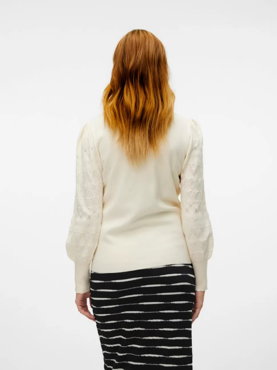 Stickat | Stickat^VERO MODA Normal Passform Hög Hals Ballongärmar Pullover Birch