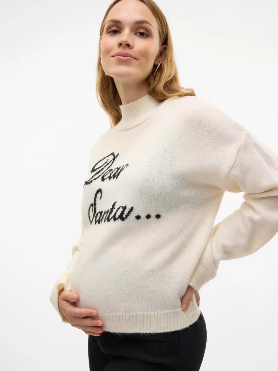 Stickat | Stickat^VERO MODA Normal Passform Hög Hals Topp Snow White