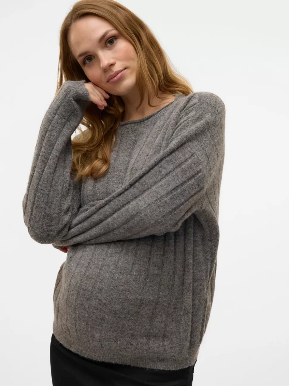 Stickat | Stickat^VERO MODA Normal Passform O-ringning Pullover Medium Grey Melange