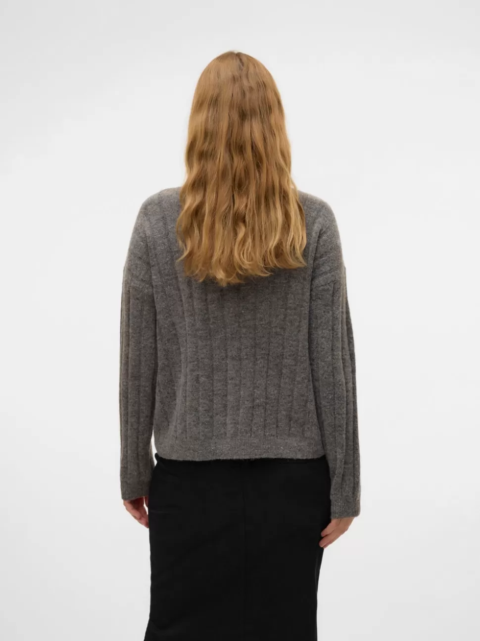Stickat | Stickat^VERO MODA Normal Passform O-ringning Pullover Medium Grey Melange