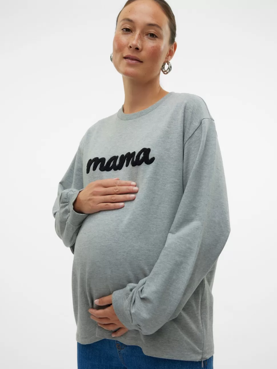 Amningskläder^VERO MODA Normal Passform O-ringning Sweatshirt Light Grey Melange