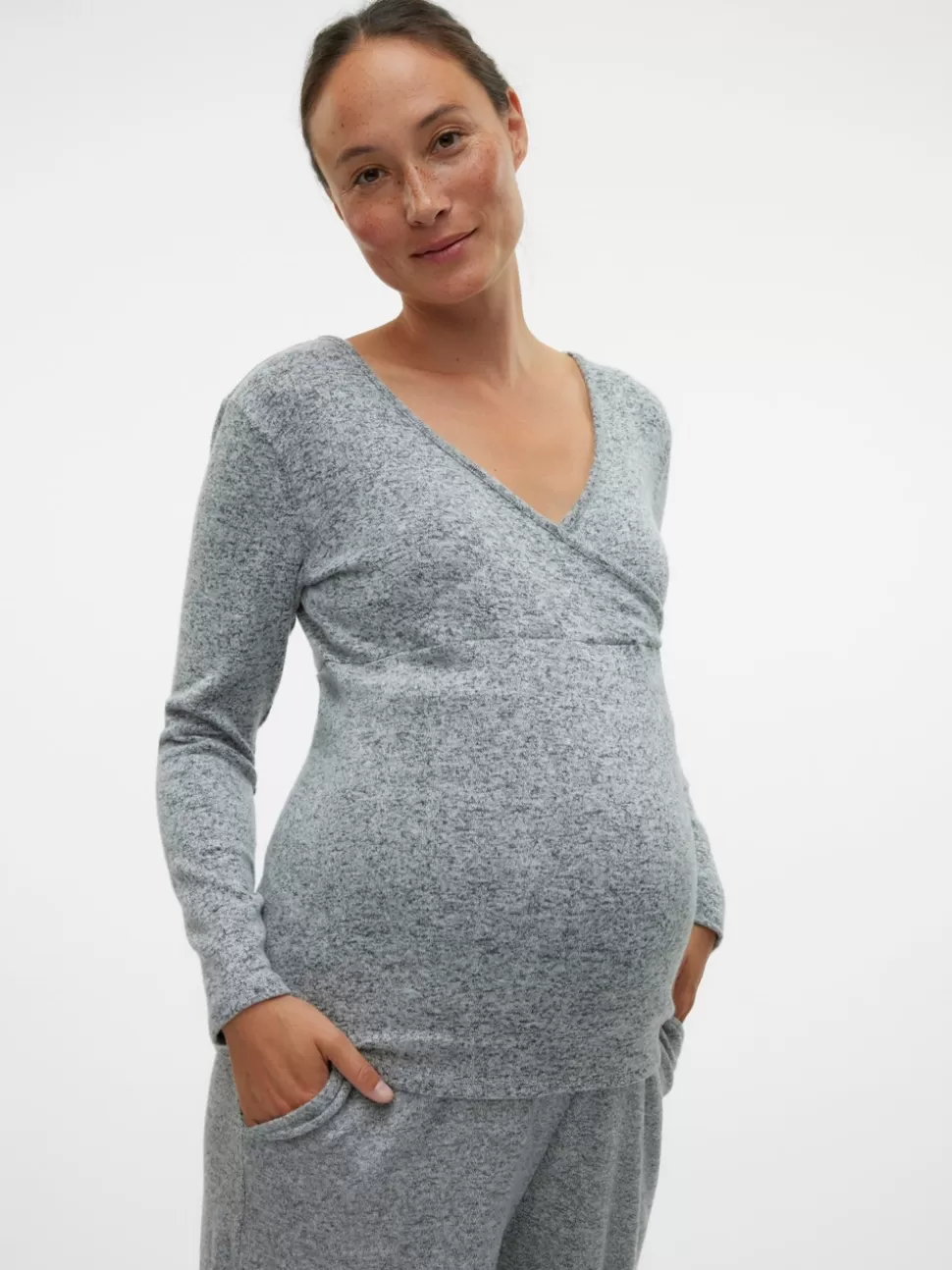 Amningskläder | Tops^VERO MODA Normal Passform V-ringning Topp Light Grey Melange