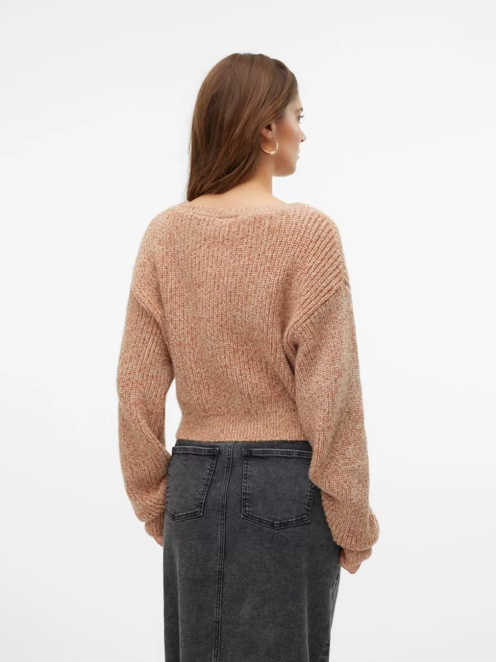 Stickat | Stickat^VERO MODA Normal Passform V-ringning Topp Mocha Bisque