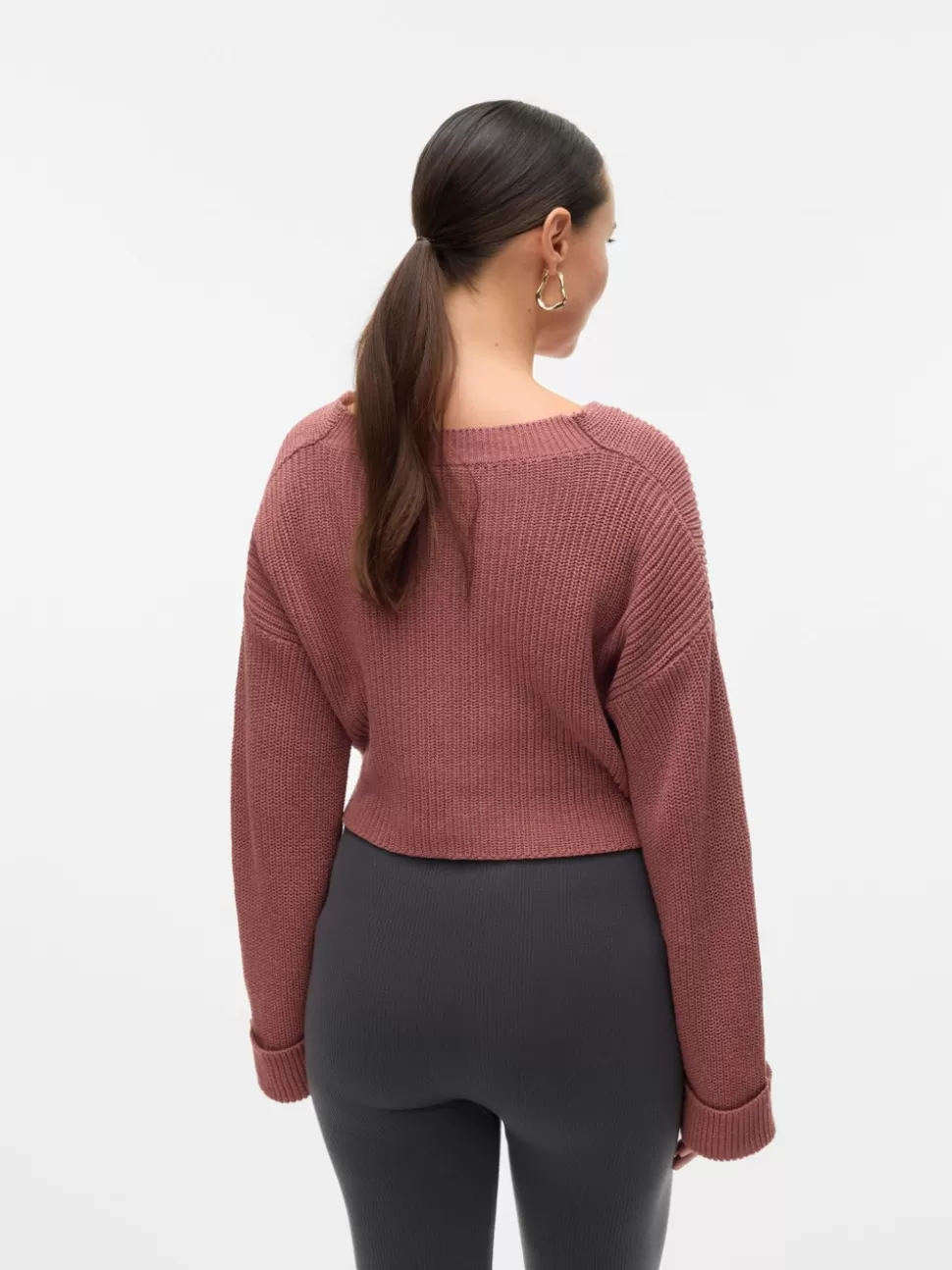 Stickat | Stickat^VERO MODA Normal Passform V-ringning Uppvikta Manschetter Nedsänkta Axlar Pullover Nostalgia Rose