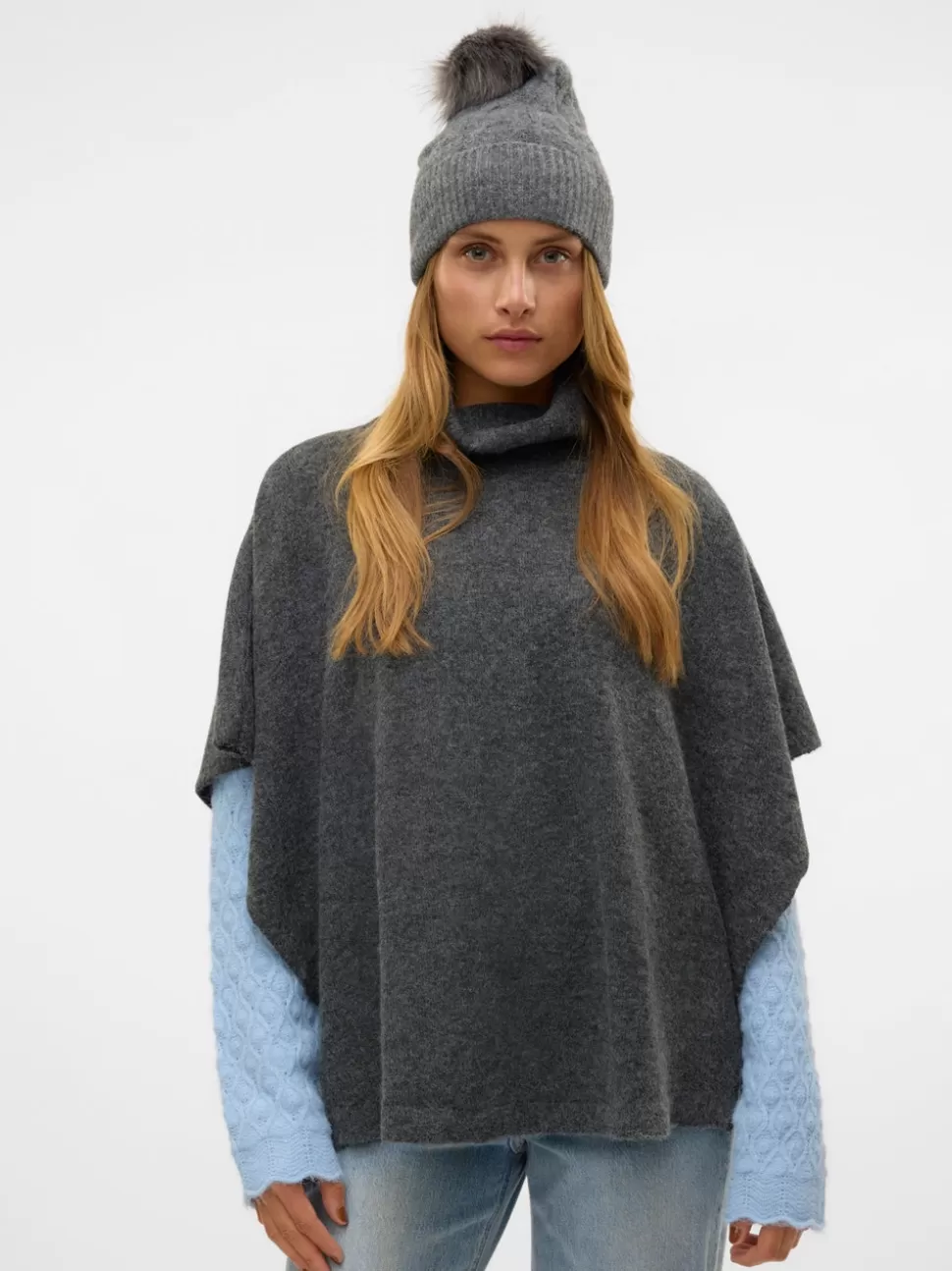 Stickat | Accessories^VERO MODA Poncho Dark Grey Melange