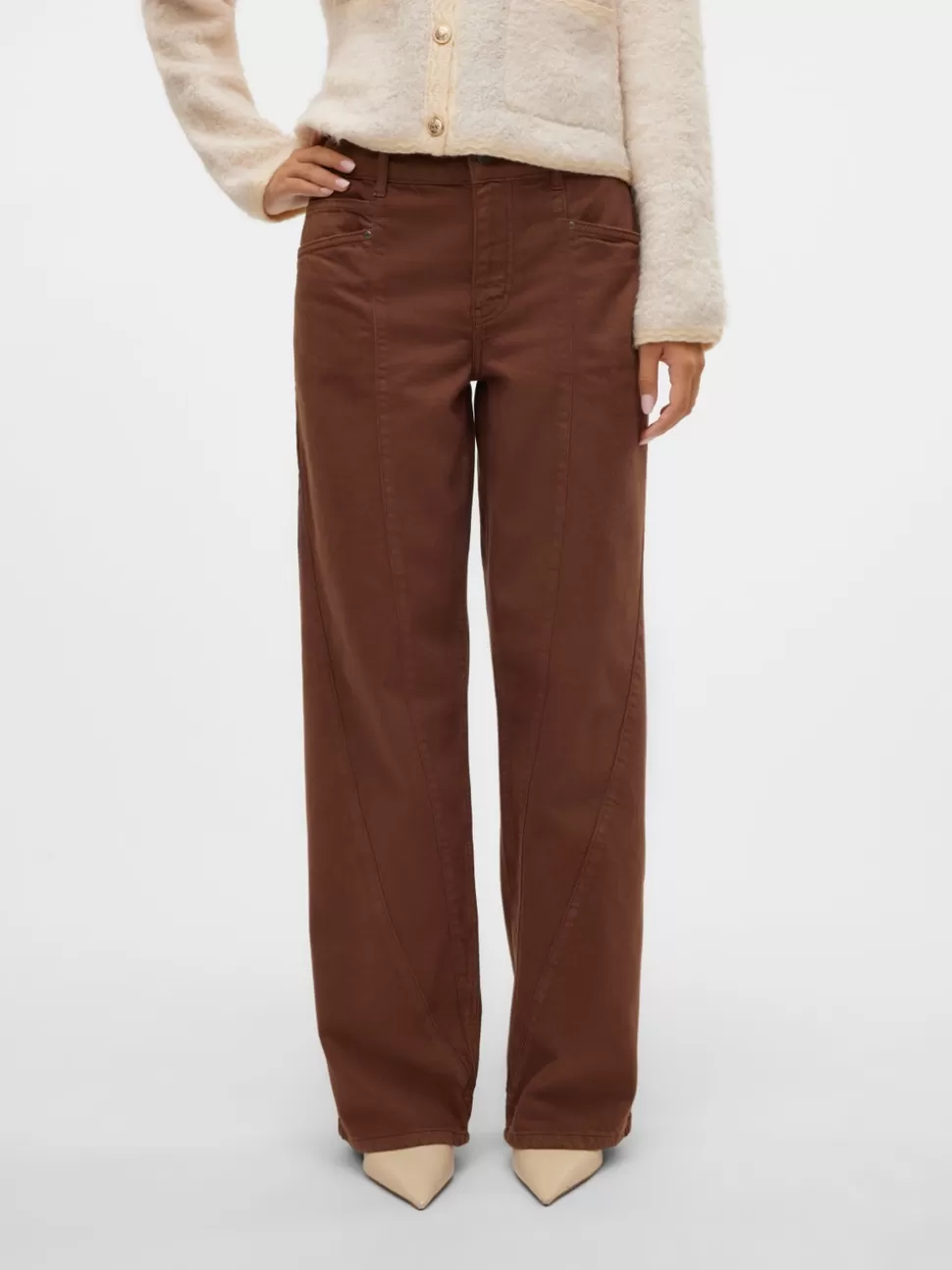 Jeans^VERO MODA SNROY Medelhög Midja Rak Passform Jeans Medium Brown Denim