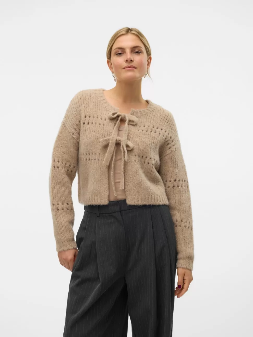 Stickat^VERO MODA VMADELINA Stickad Kofta Silver Mink