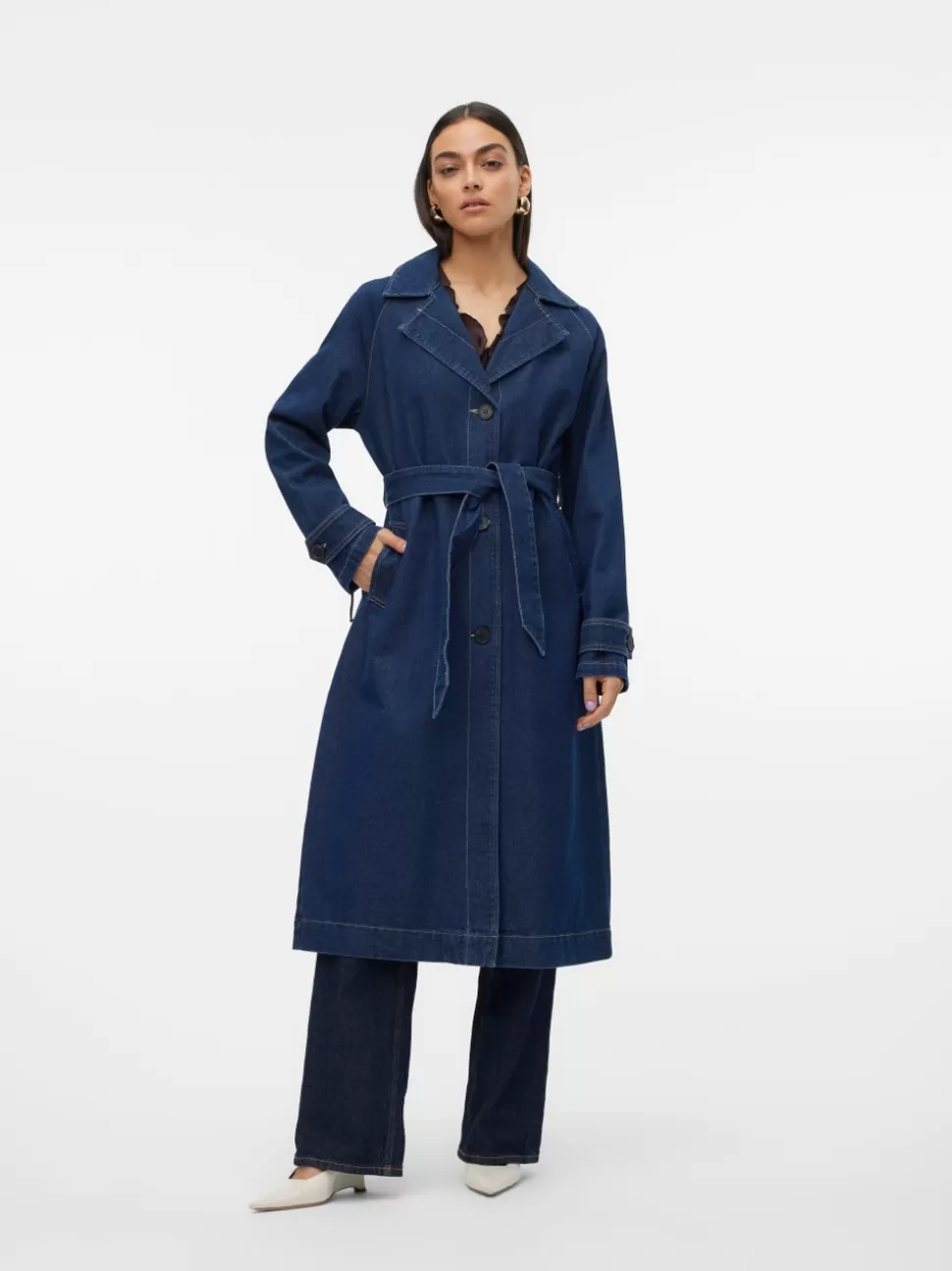 Jackor^VERO MODA VMADISON Trenchcoat Dark Blue Denim