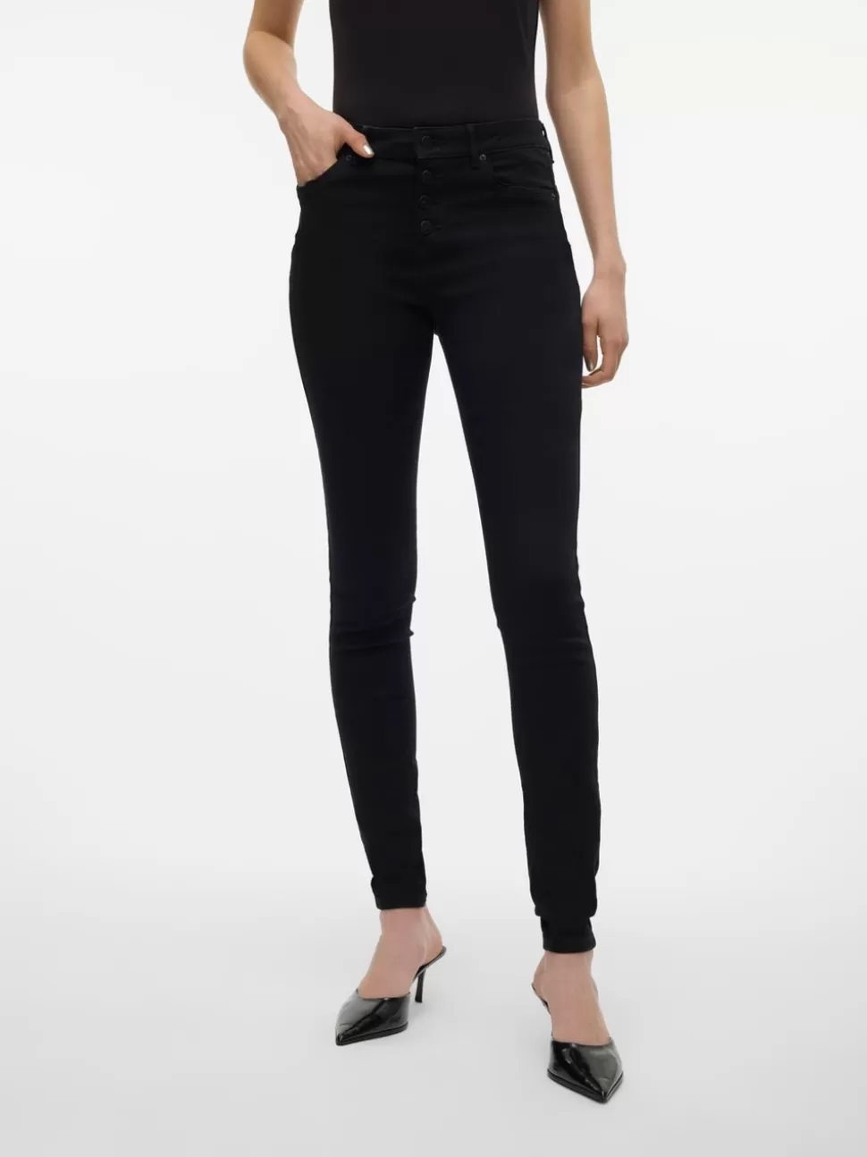 Jeans^VERO MODA VMALIA Medelhög Midja Slim Straight Fit Jeans Black