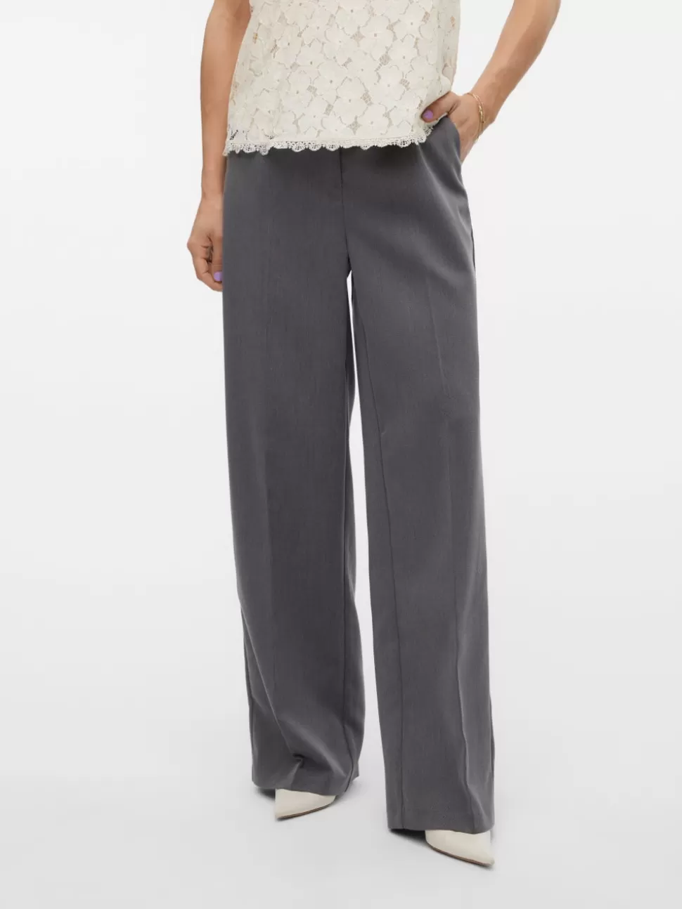 Byxor | Basics^VERO MODA VMBEATE Hög Midja Byxor Medium Grey Melange