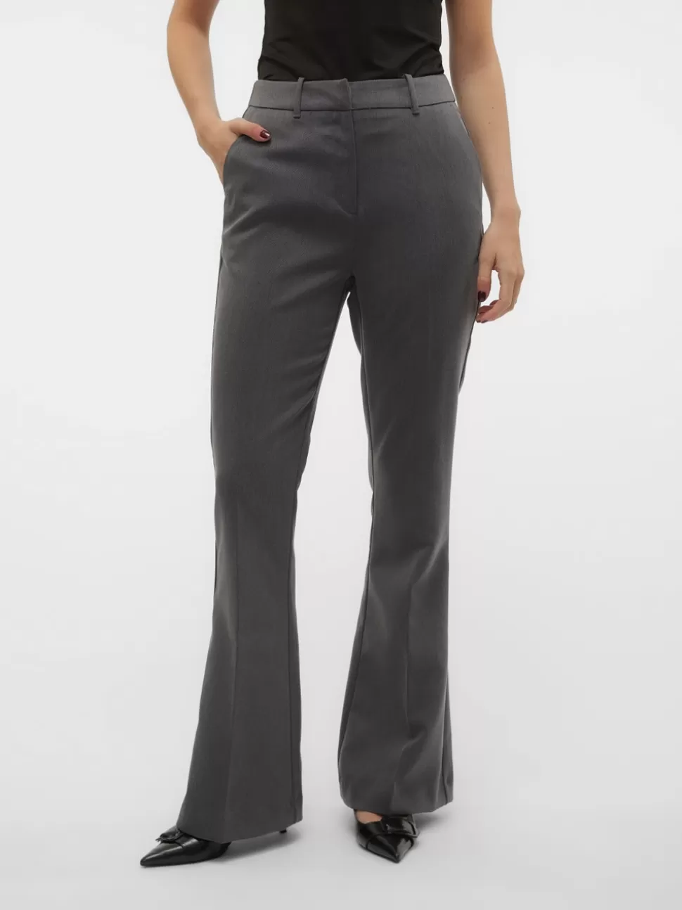Byxor^VERO MODA VMBEATE Hög Midja Byxor Medium Grey Melange