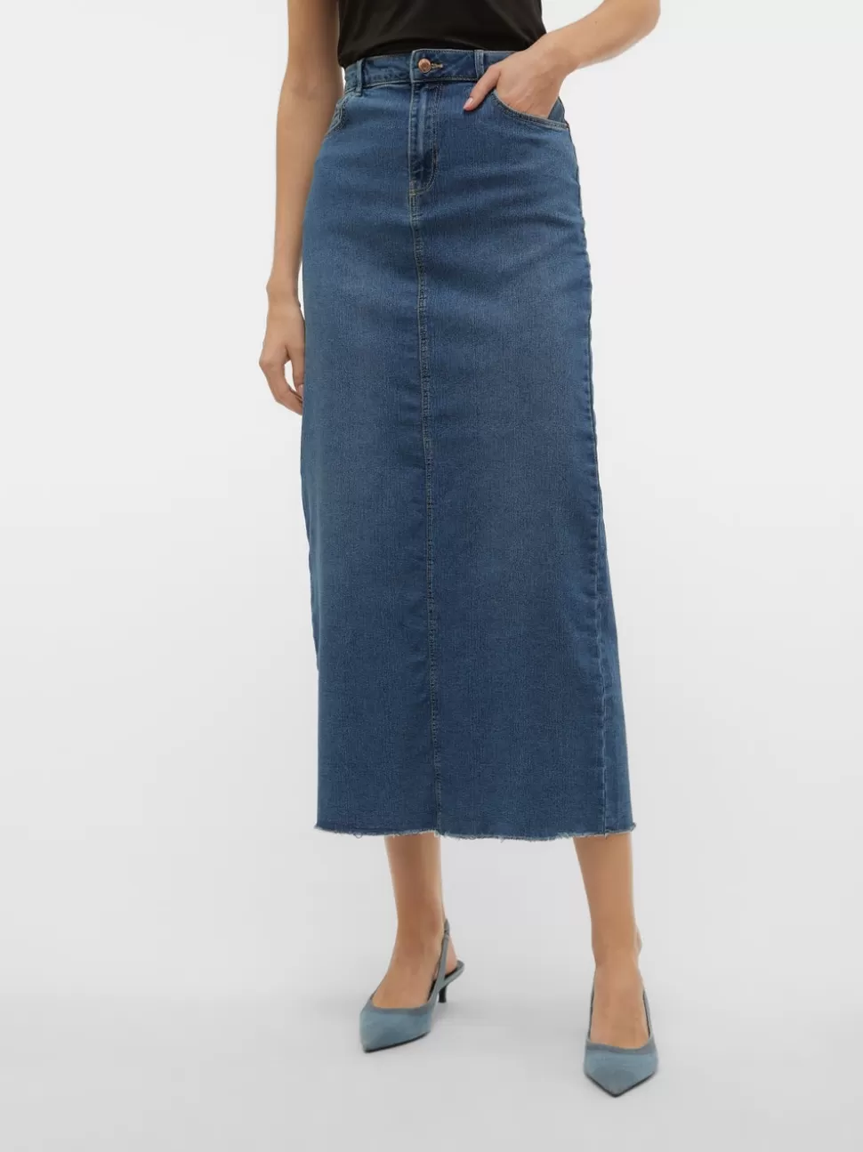 Kjolar^VERO MODA VMBERLA Hög Midja Lång Kjol Medium Blue Denim