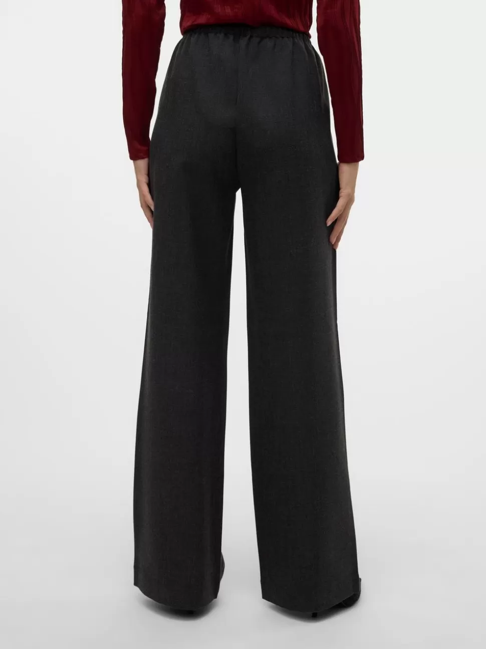 Byxor^VERO MODA VMBESTIE Medelhög Midja Byxor Dark Grey Melange