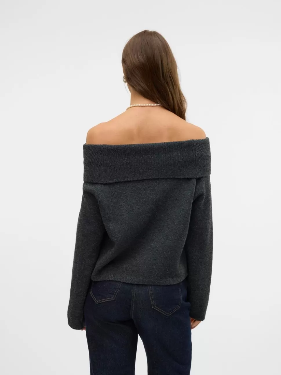 Stickat^VERO MODA VMBOOM Pullover Dark Grey Melange