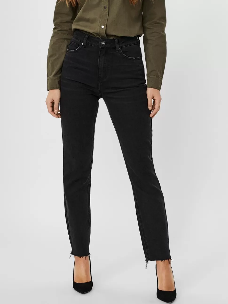 Jeans | Basics^VERO MODA VMBRENDA Hög Midja Rak Passform Jeans Black Denim