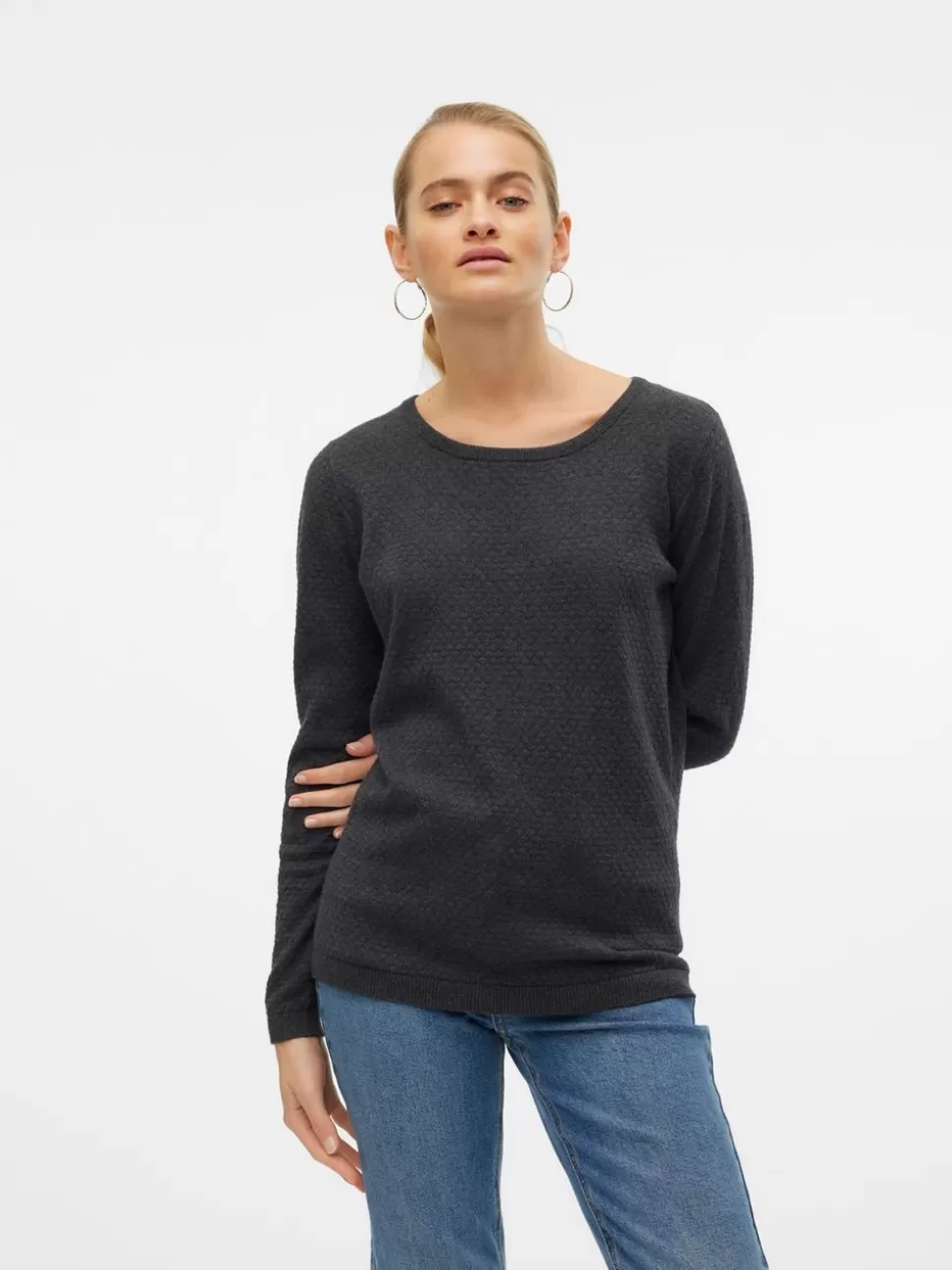 Stickat | Basics^VERO MODA VMCARE Pullover Dark Grey Melange