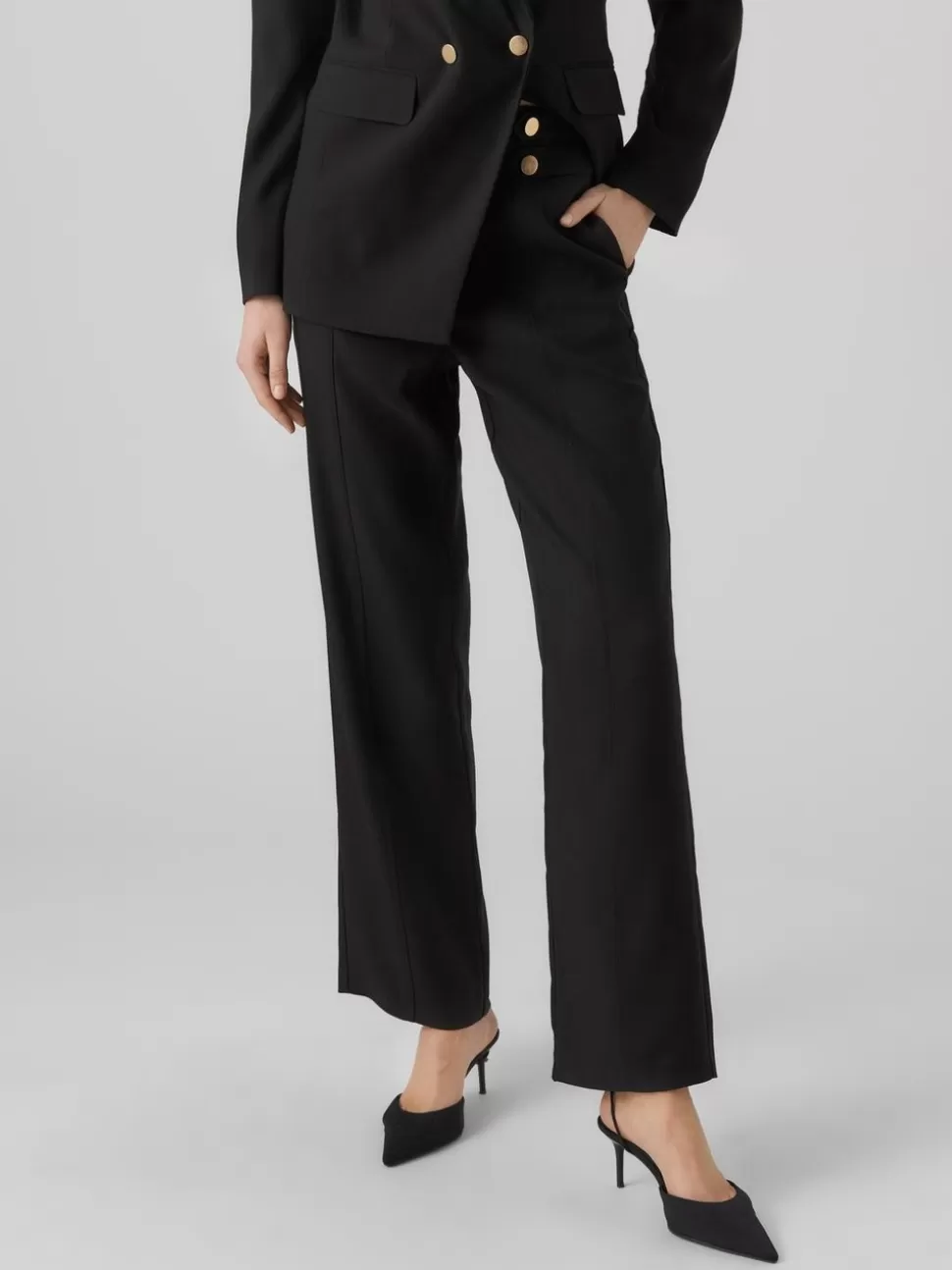 Byxor^VERO MODA VMCELINA Hög Midja Byxor Black