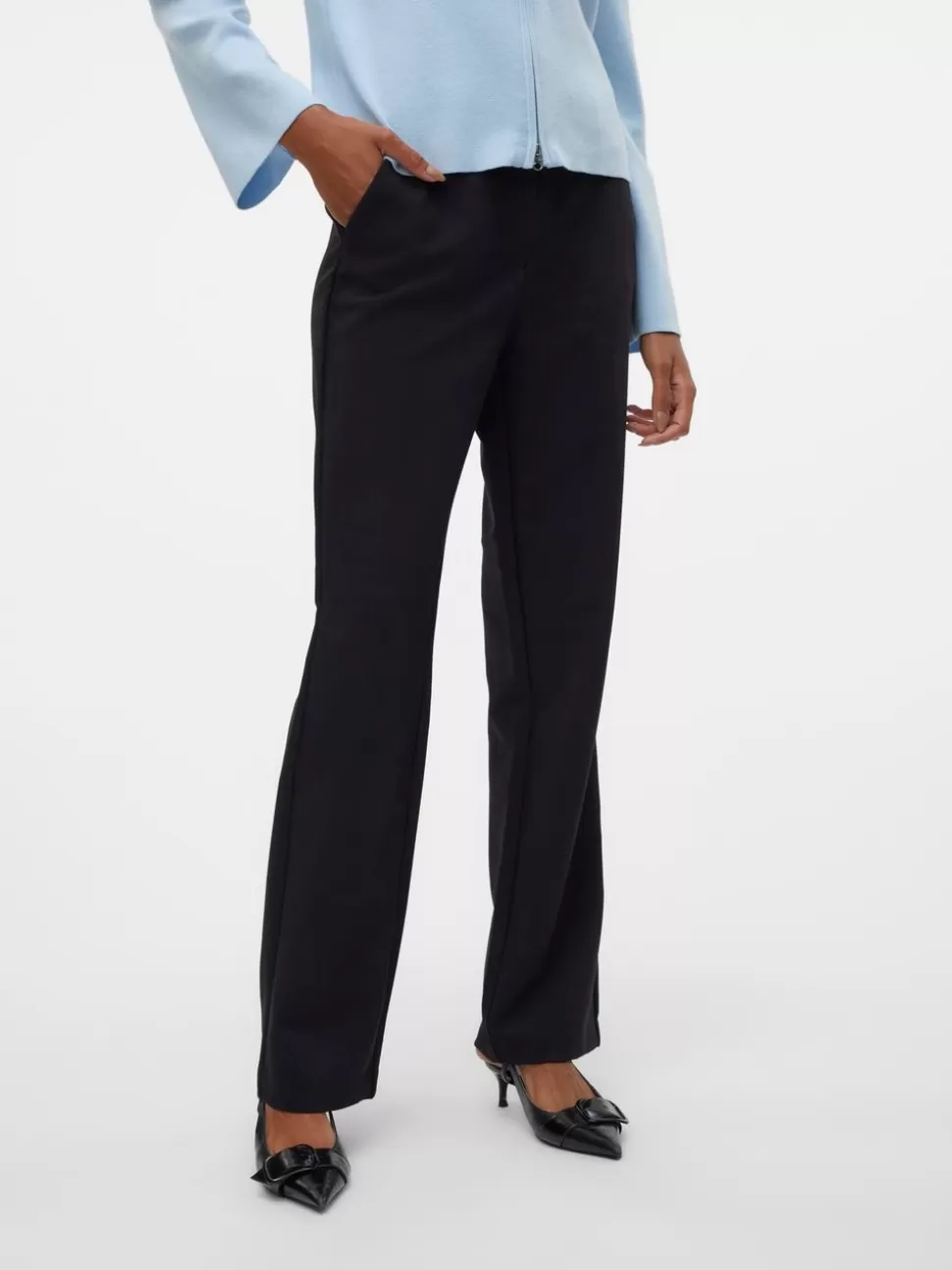Byxor^VERO MODA VMCLAIR Medelhög Midja Byxor Black