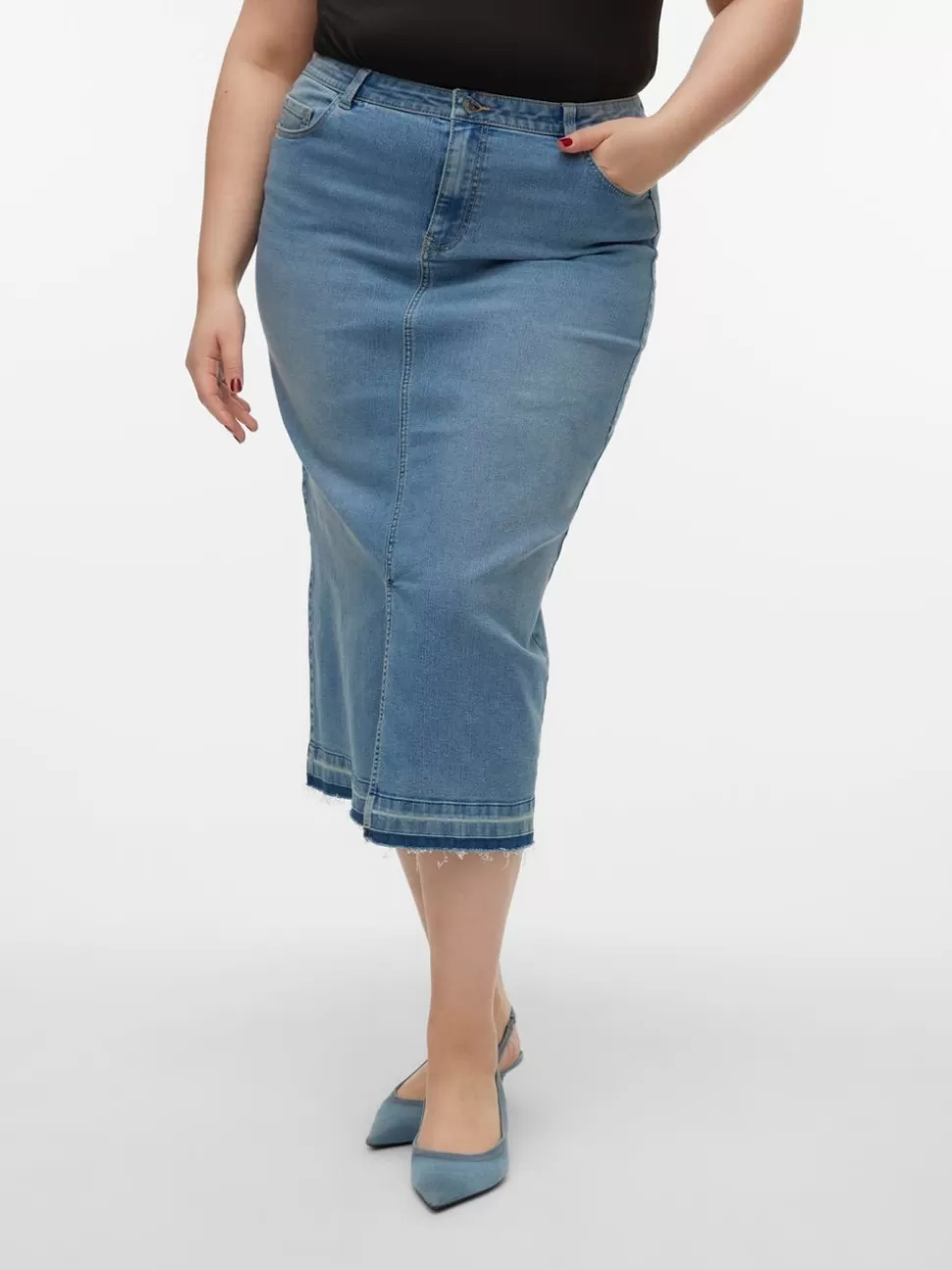 Kjolar^VERO MODA VMCLINA Hög Midja Lång Kjol Light Blue Denim