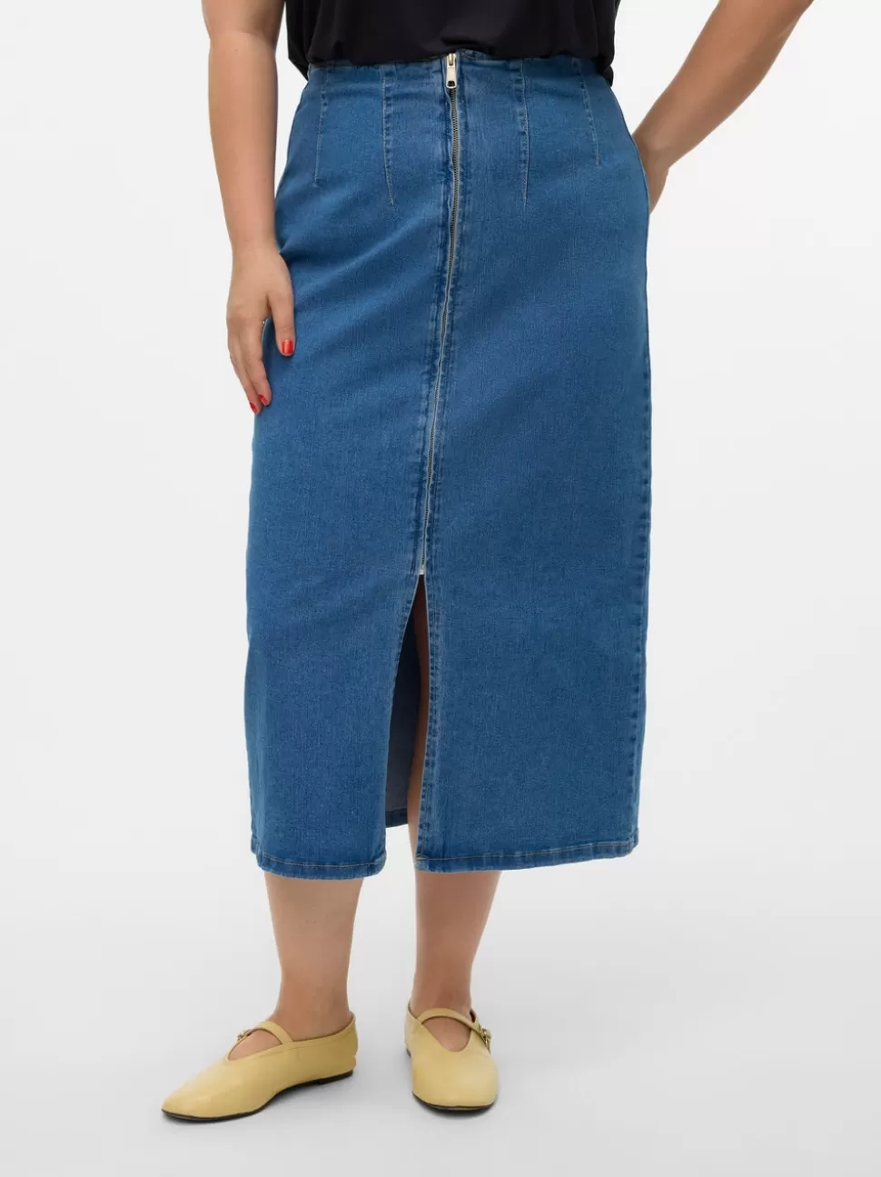 Kjolar^VERO MODA VMCMONIC Hög Midja Midikjol Medium Blue Denim