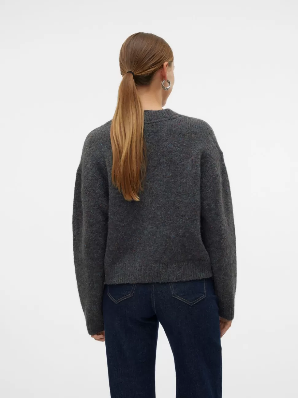 Stickat^VERO MODA VMCONTIGO Stickad Kofta Dark Grey Melange