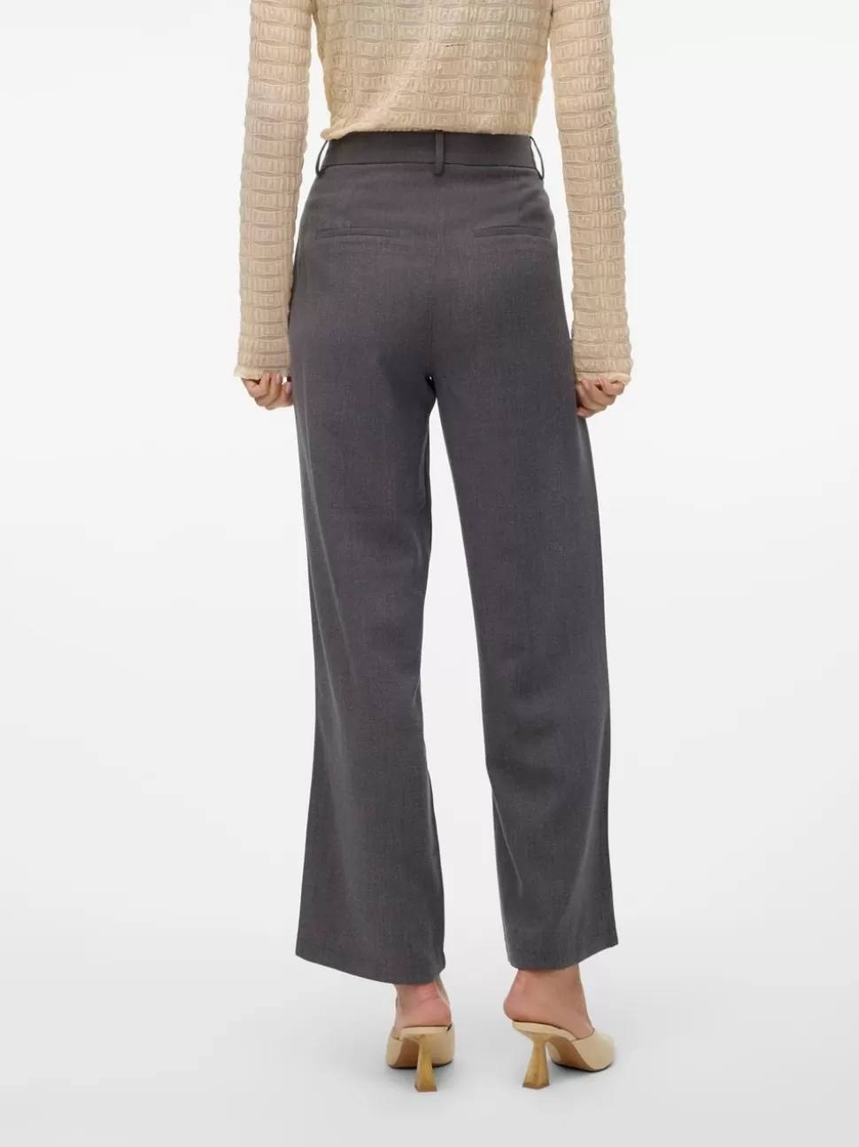 Byxor^VERO MODA VMDINA Hög Midja Byxor Dark Grey Melange