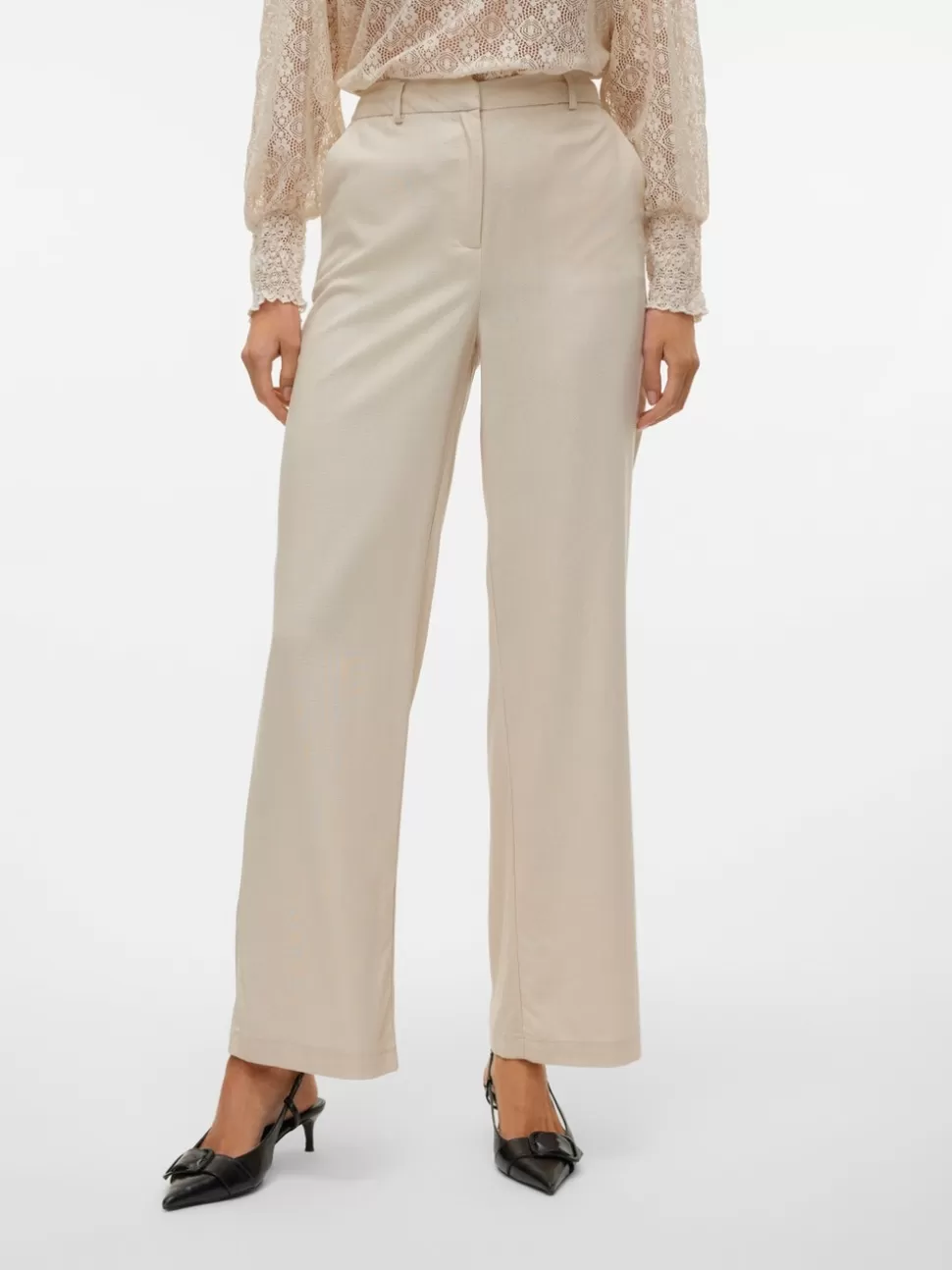 Byxor^VERO MODA VMDINNA Hög Midja Byxor Oatmeal