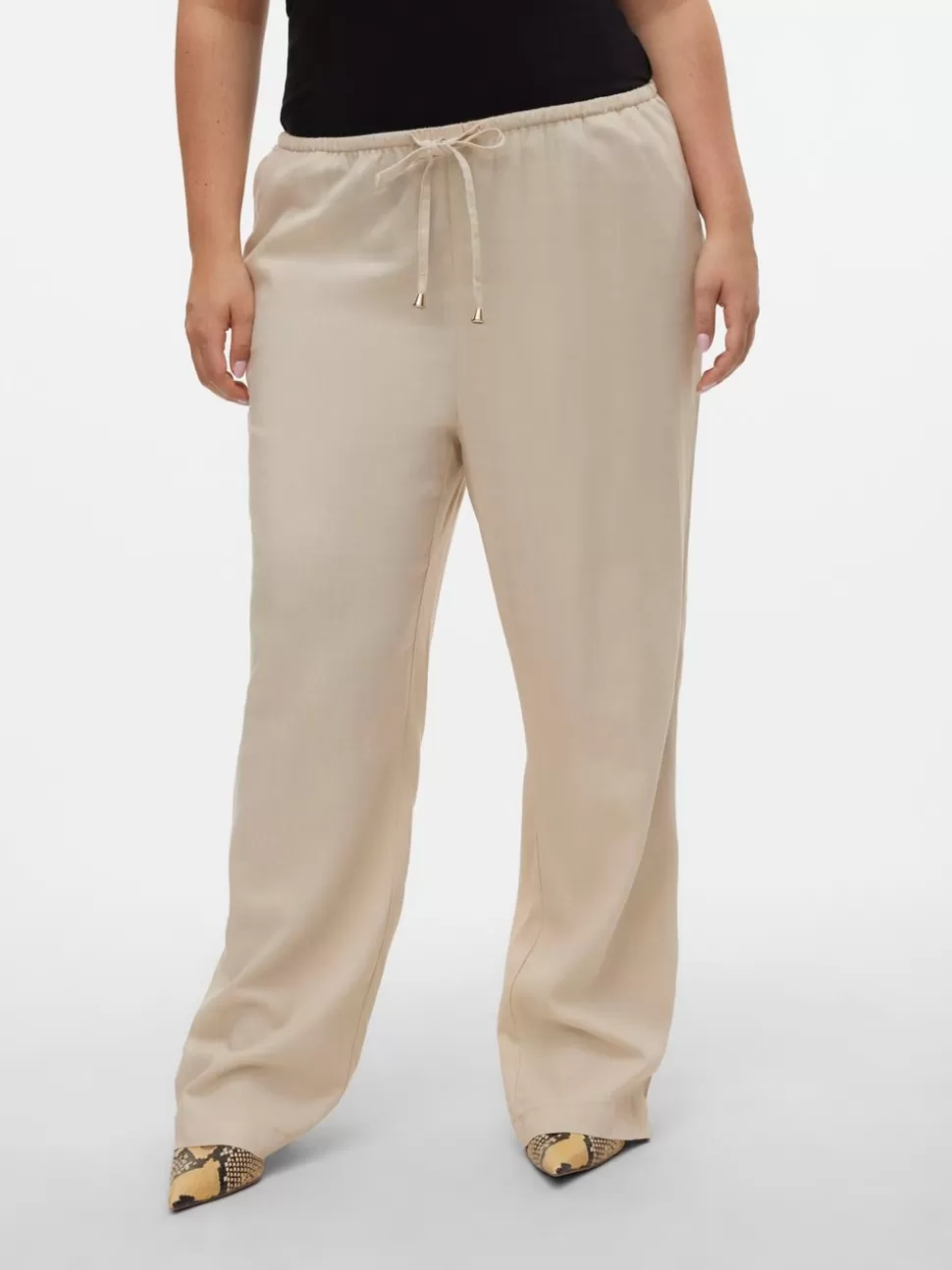Byxor^VERO MODA VMDINNA Medelhög Midja Byxor Oatmeal