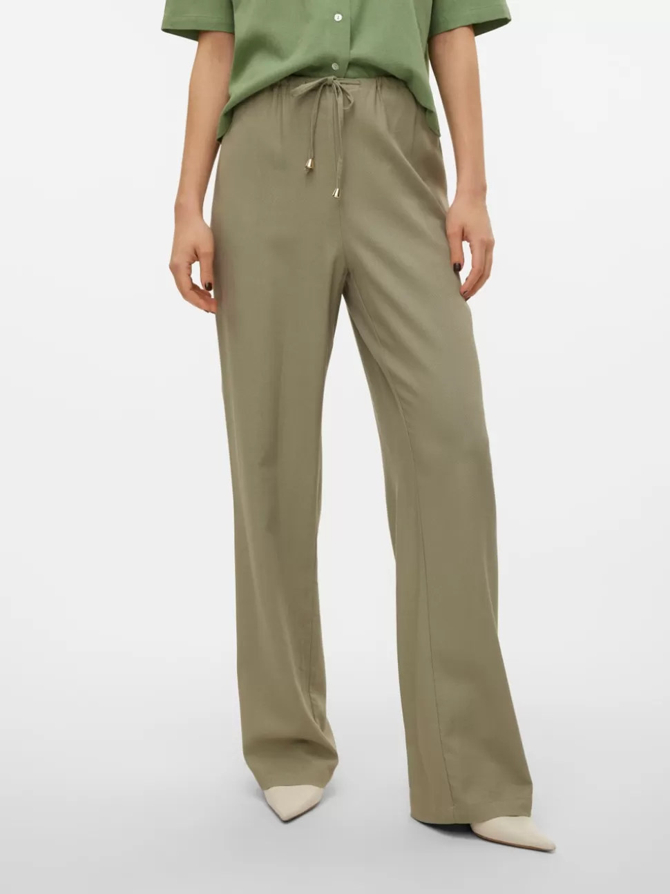 Byxor^VERO MODA VMDINNA Medelhög Midja Byxor Laurel Oak