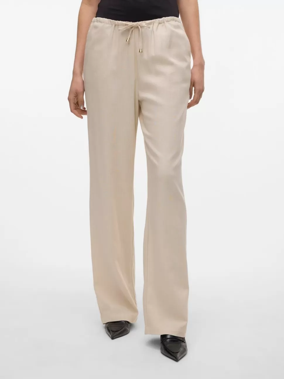 Byxor^VERO MODA VMDINNA Medelhög Midja Byxor Oatmeal