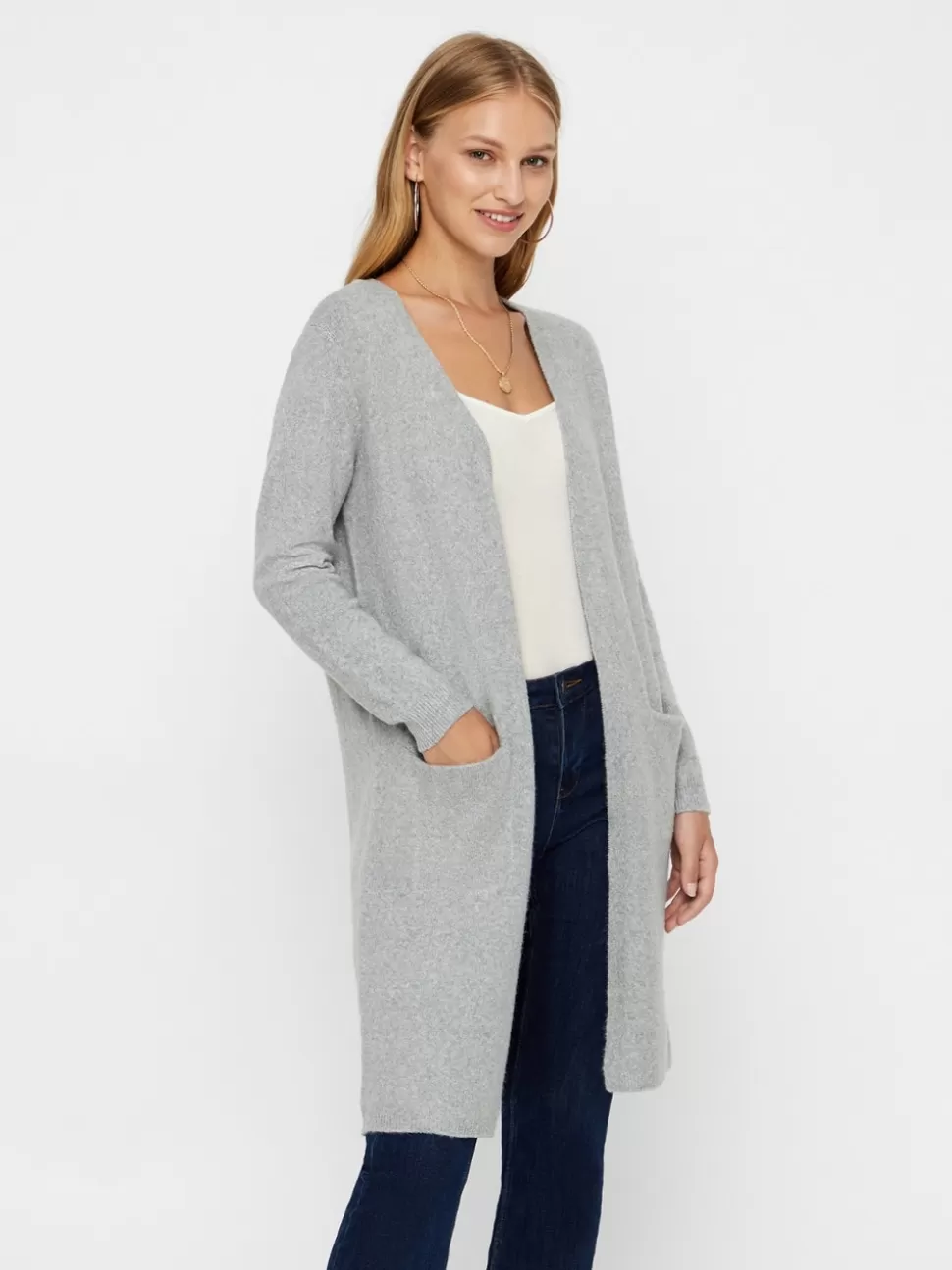 Stickat | Basics^VERO MODA VMDOFFY Stickad Kofta Light Grey Melange