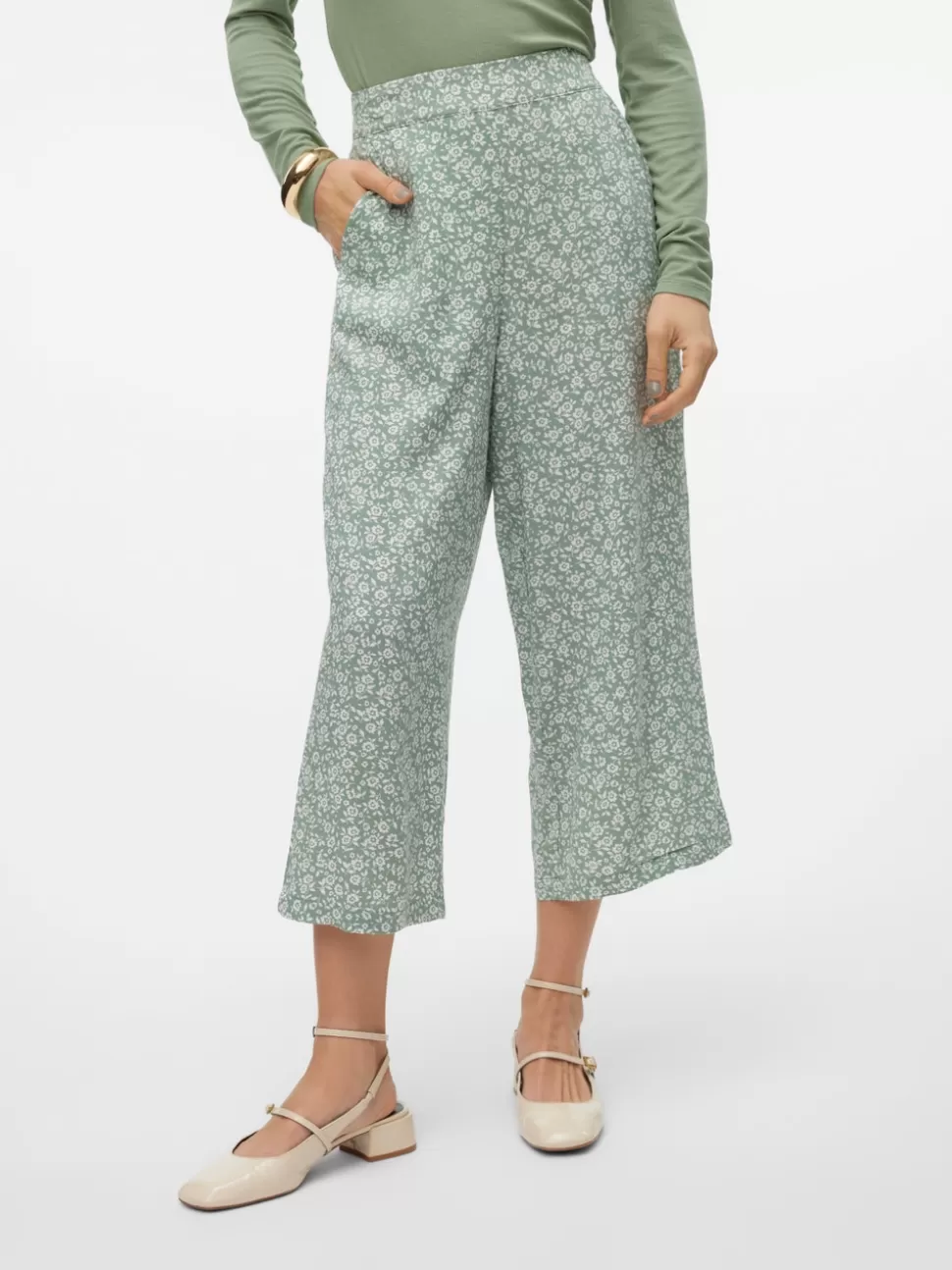 Byxor^VERO MODA VMEASY Hög Midja Culottebyxor Hedge Green