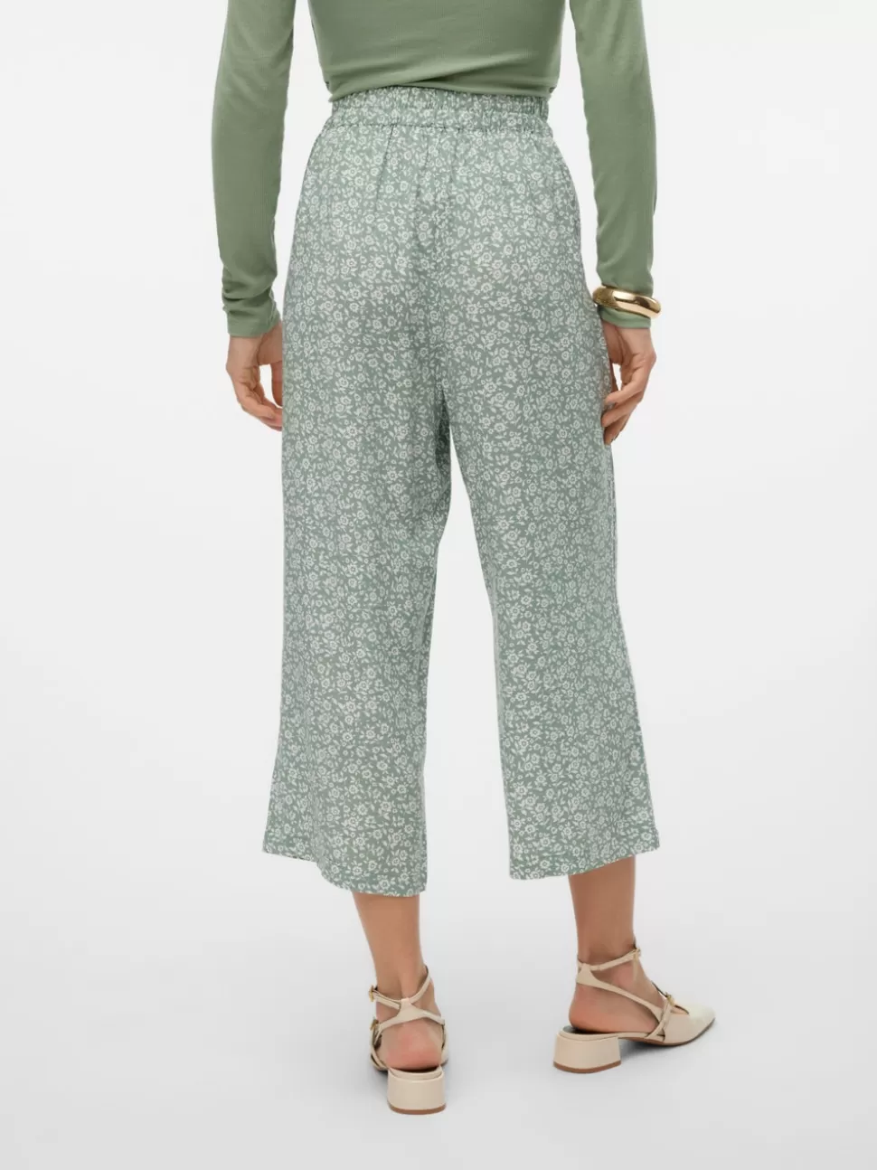 Byxor^VERO MODA VMEASY Hög Midja Culottebyxor Hedge Green
