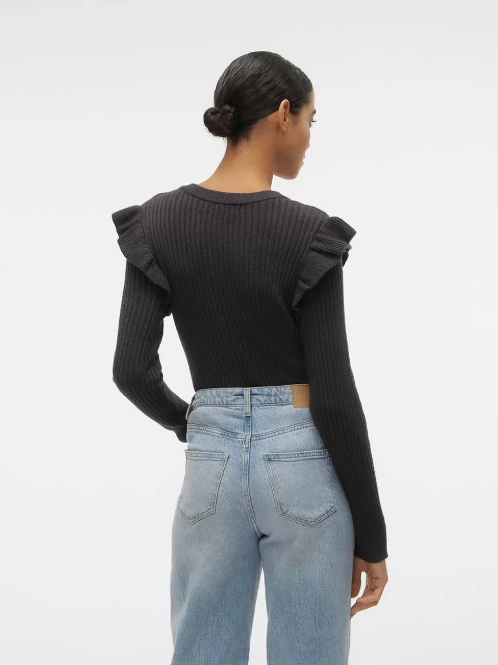 Stickat^VERO MODA VMEMILIA Pullover Dark Grey Melange