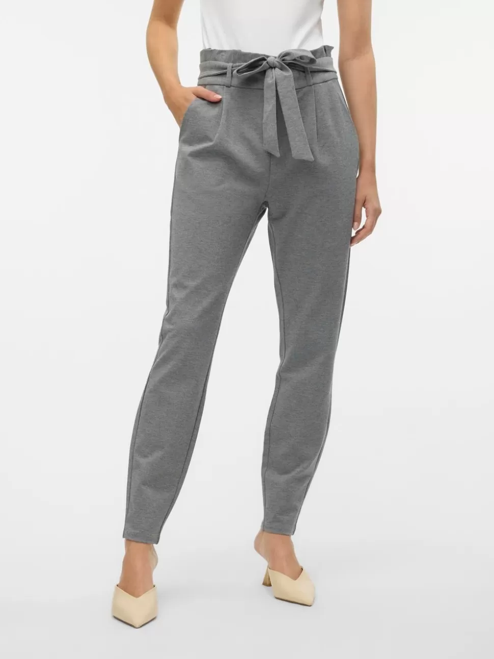 Byxor | Basics^VERO MODA VMEVA Hög Midja Byxor Medium Grey Melange