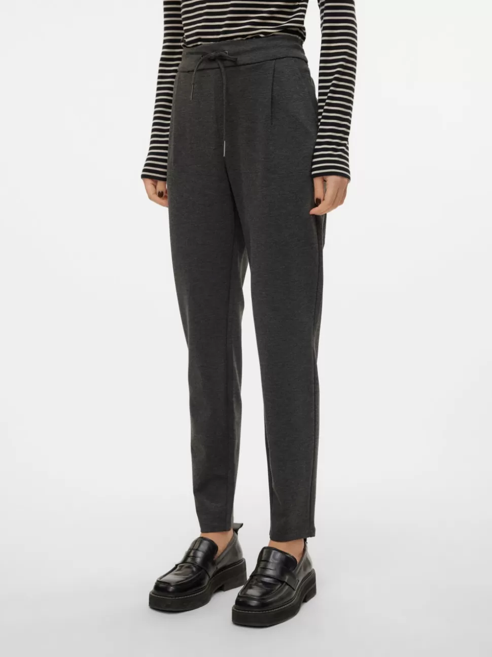 Byxor^VERO MODA VMEVA Låg Midja Byxor Dark Grey Melange