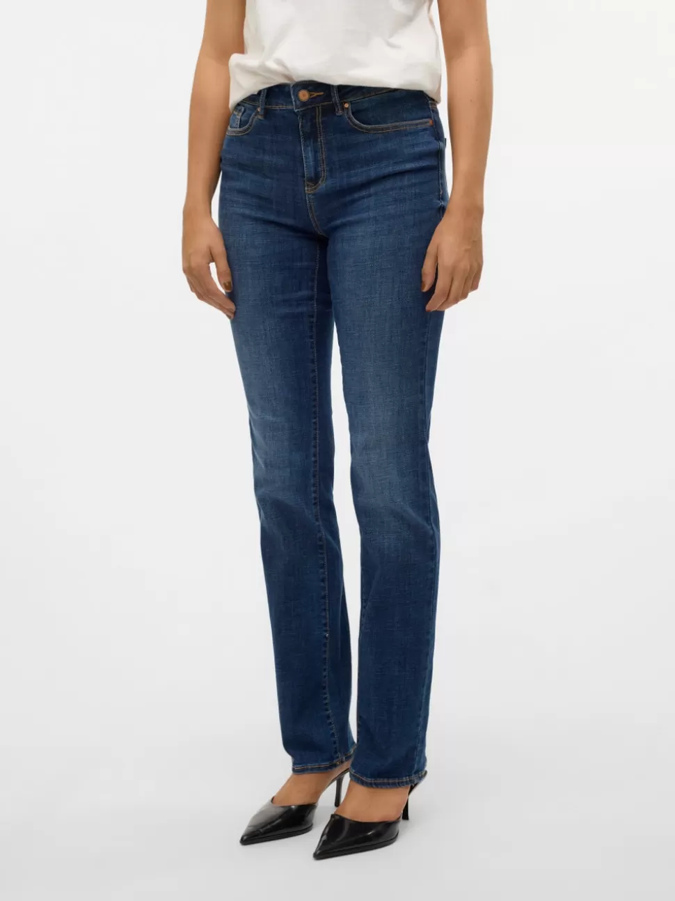 Jeans^VERO MODA VMFLASH Medelhög Midja Rak Passform Jeans Dark Blue Denim