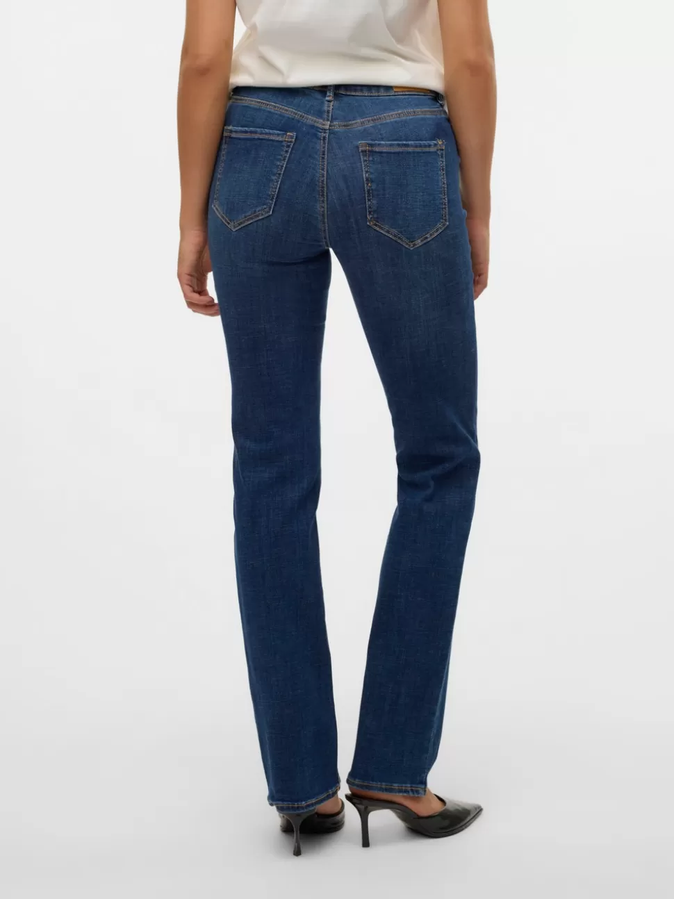 Jeans^VERO MODA VMFLASH Medelhög Midja Rak Passform Jeans Dark Blue Denim