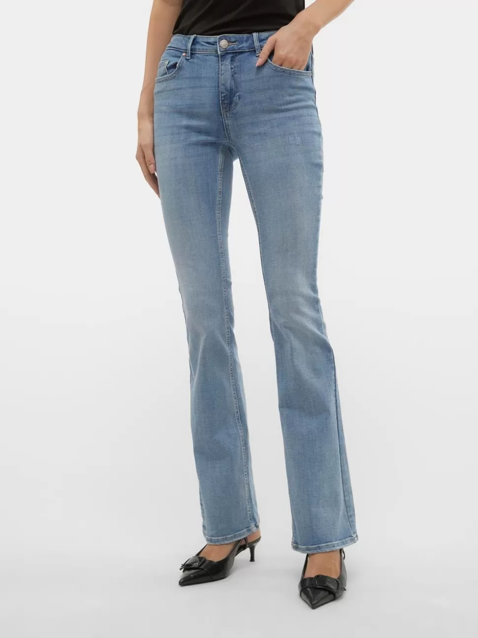 Jeans | Basics^VERO MODA VMFLASH Medelhög Midja Utsvängd Passform Jeans Light Blue Denim
