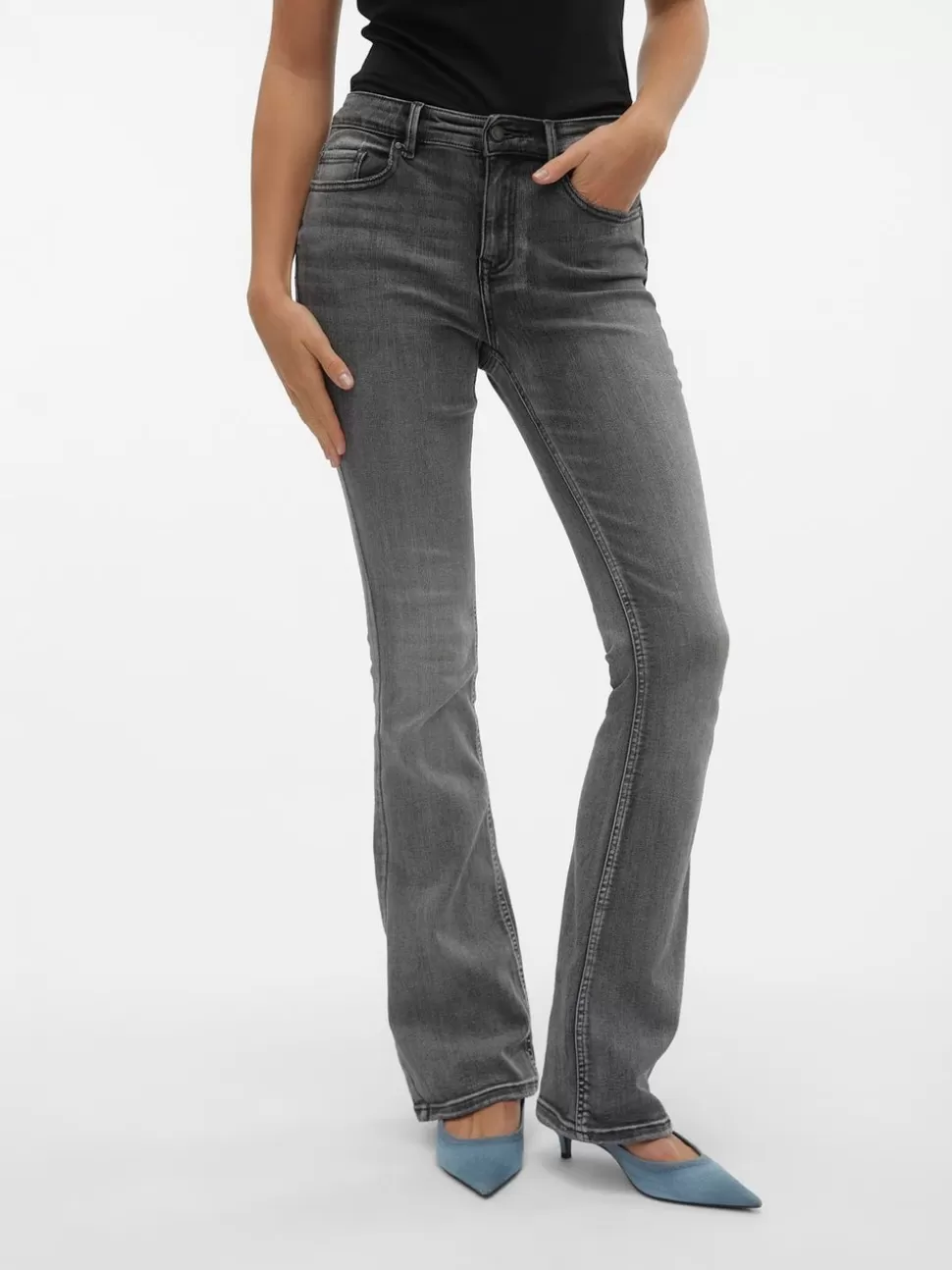 Jeans | Basics^VERO MODA VMFLASH Medelhög Midja Utsvängd Passform Jeans Medium Grey Denim