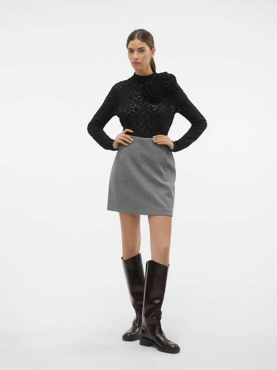 Kjolar^VERO MODA VMFORTUNEALLISON Hög Midja Lång Kjol Medium Grey Melange