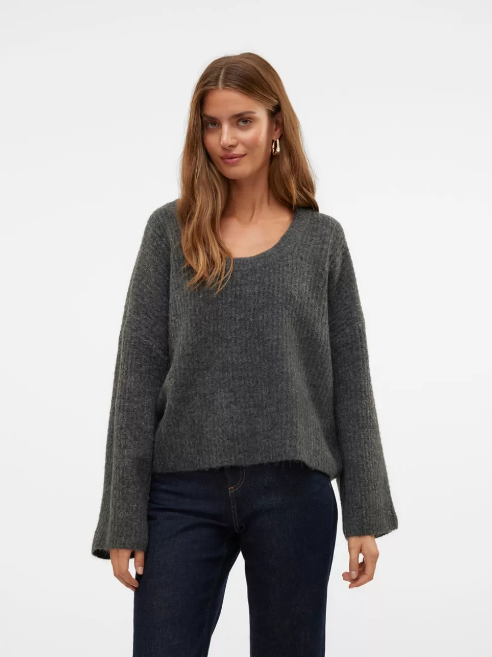 Stickat^VERO MODA VMGEMMA Pullover Dark Grey Melange