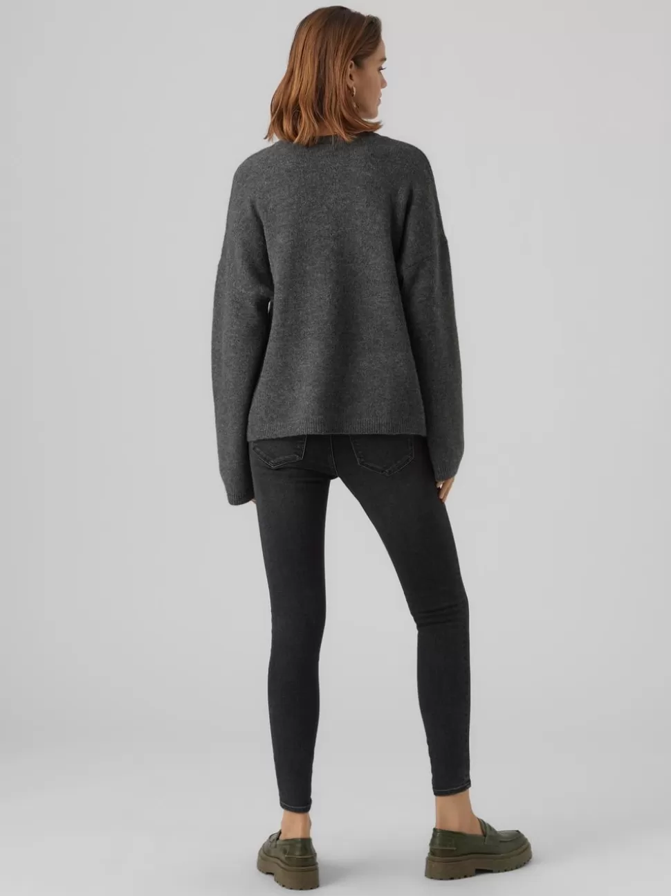 Stickat^VERO MODA VMGEMMA Pullover Dark Grey Melange