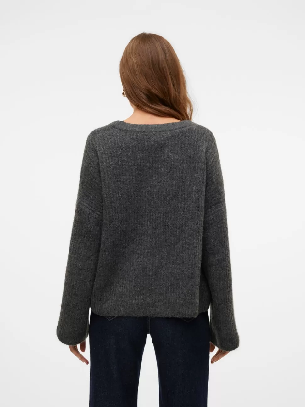 Stickat^VERO MODA VMGEMMA Pullover Dark Grey Melange