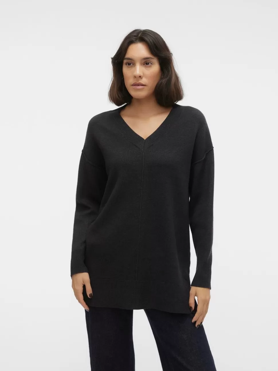 Stickat^VERO MODA VMGOLD Pullover Dark Grey Melange