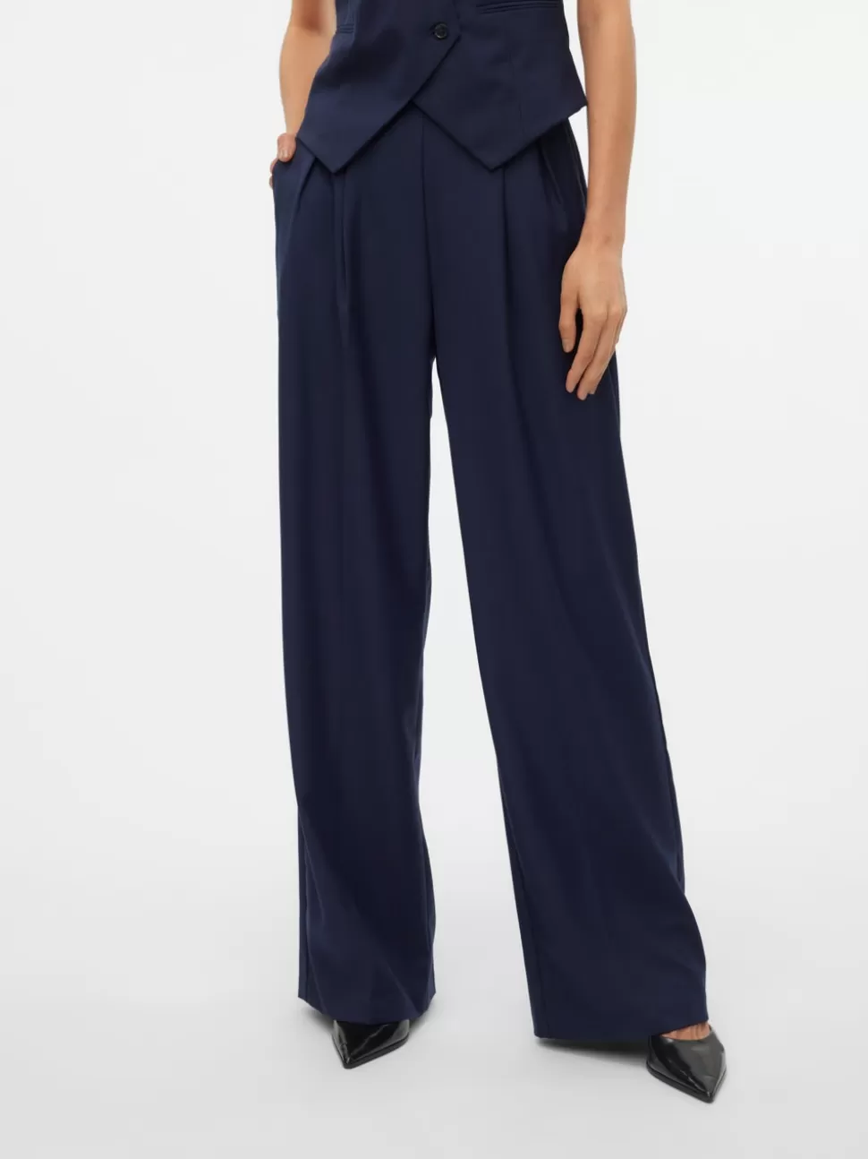 Byxor^VERO MODA VMHAILEY Hög Midja Byxor Navy Blazer