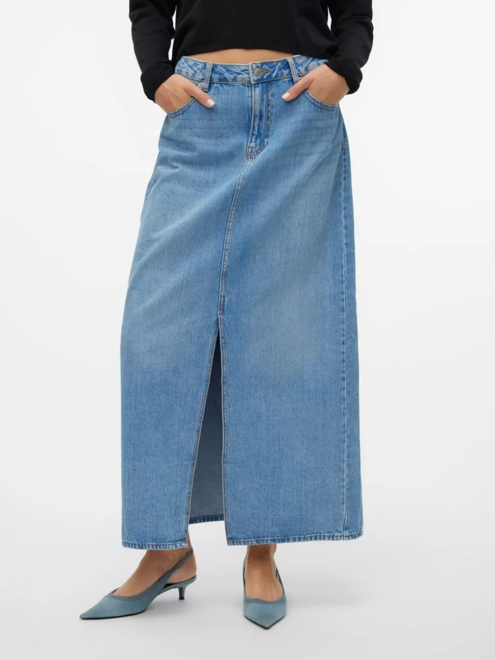 Kjolar^VERO MODA VMHART Hög Midja Lång Kjol Medium Blue Denim