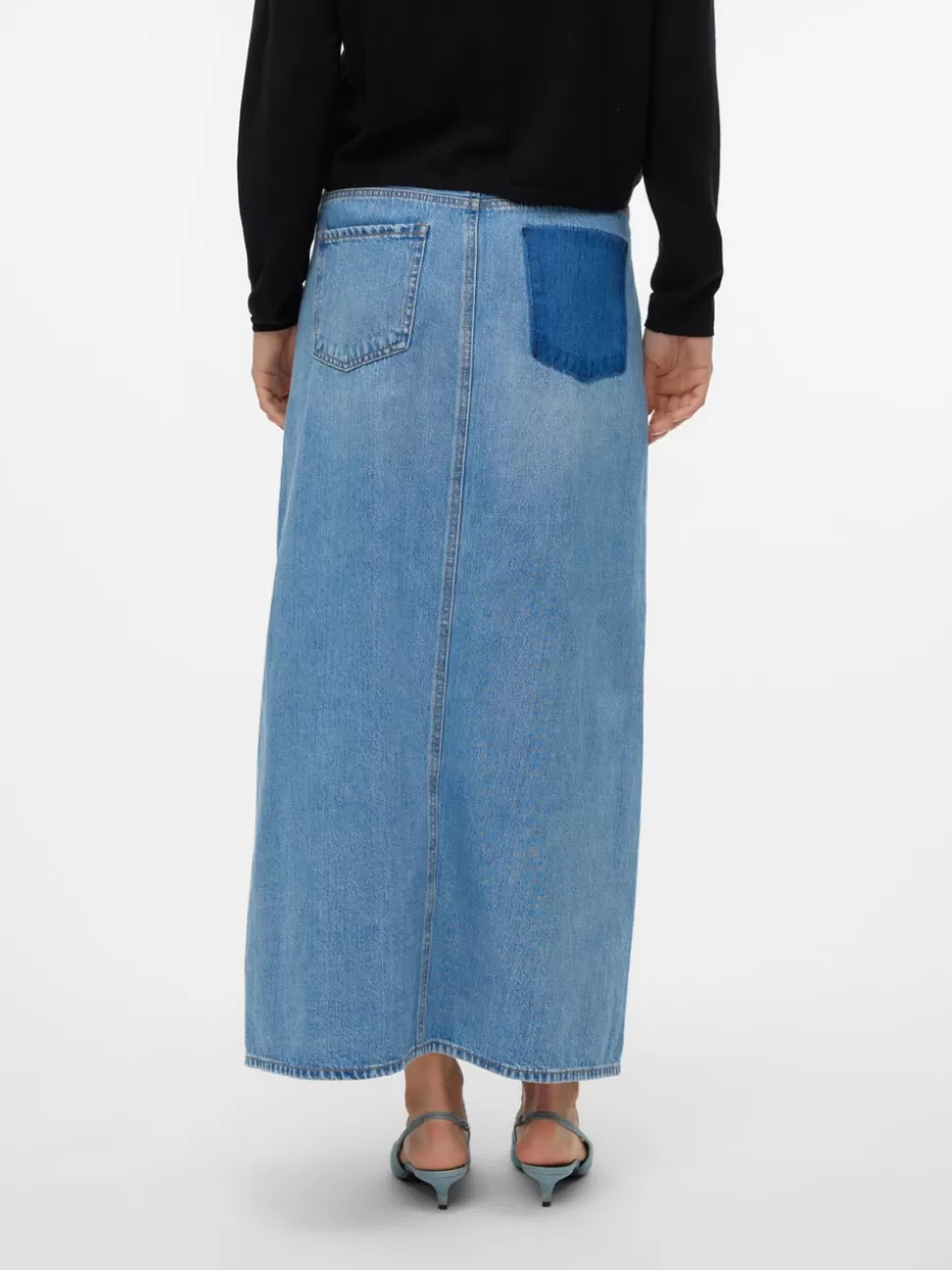 Kjolar^VERO MODA VMHART Hög Midja Lång Kjol Medium Blue Denim